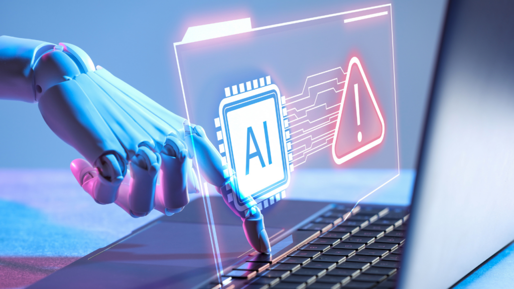 AI robot typing on keyboard